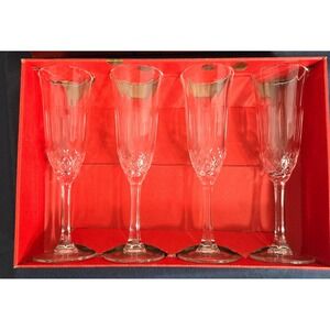 CAPRI ITALIAN 24% LEAD CRYSTAL CHAMPAGNE GLASSES 5oz FLUTES 8" SET OF 4